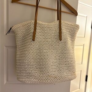 H&M Cream Knit Tote with Brown Handles